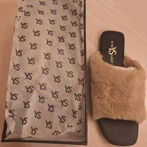 Yosi Samra Women's Nora Faux Fur Beige Slide Sandal Slipper w/dustbag - 8 - BNIB